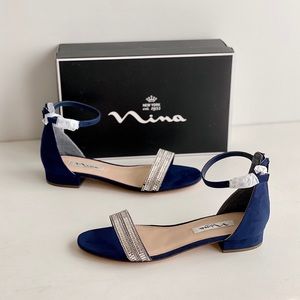 ✨New NINA Stevi Faux Suede Ankle Strap Dress Sandals Navy